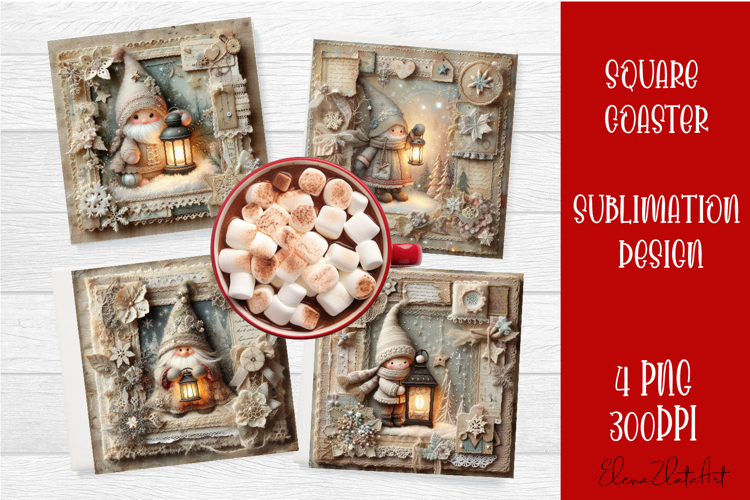 Vintage Christmas Scrapbooking square Coaster Design