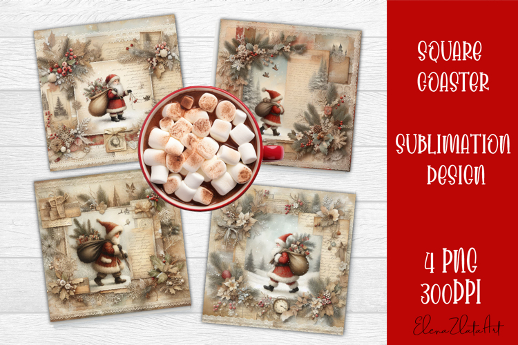 Vintage Christmas Scrapbooking square Coaster Design