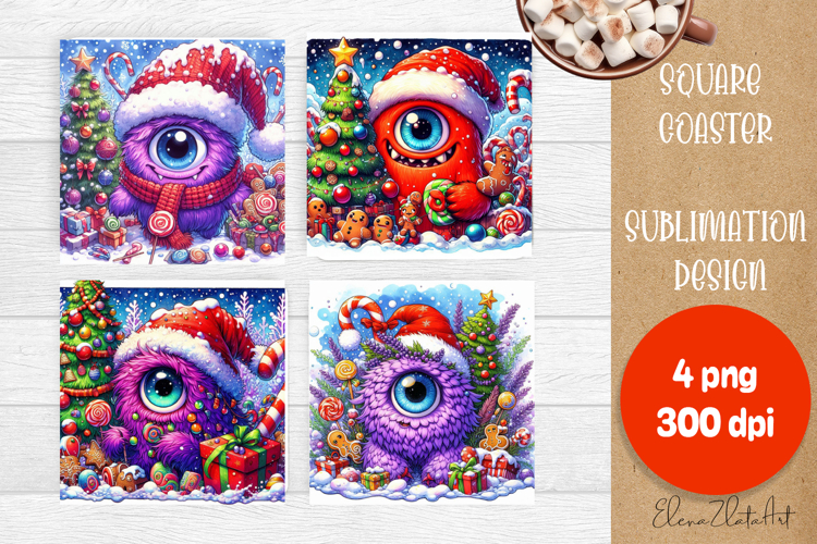 Christmas coaster, cute monster square coaster