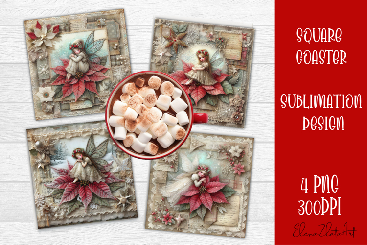 Vintage Christmas Scrapbooking square Coaster Design
