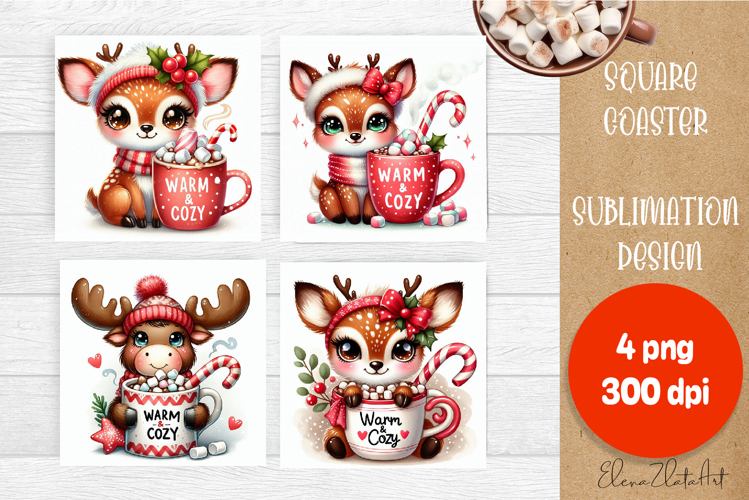 Sarcastic deer and moose Coaster Design. Winter Coaster