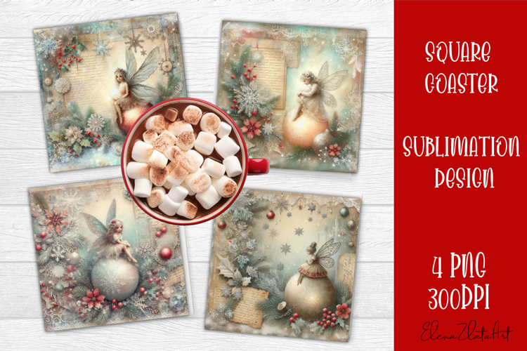 Vintage Christmas Scrapbooking square Coaster Design
