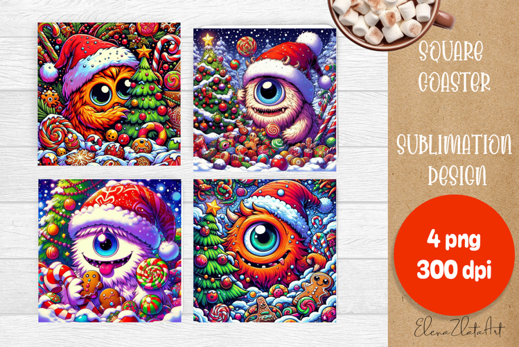 Christmas coaster, cute monster square coaster