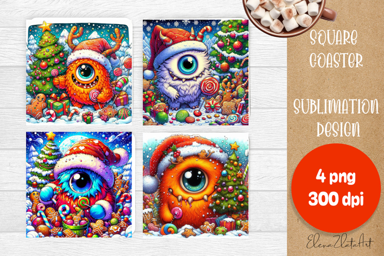 Christmas coaster, cute monster square coaster