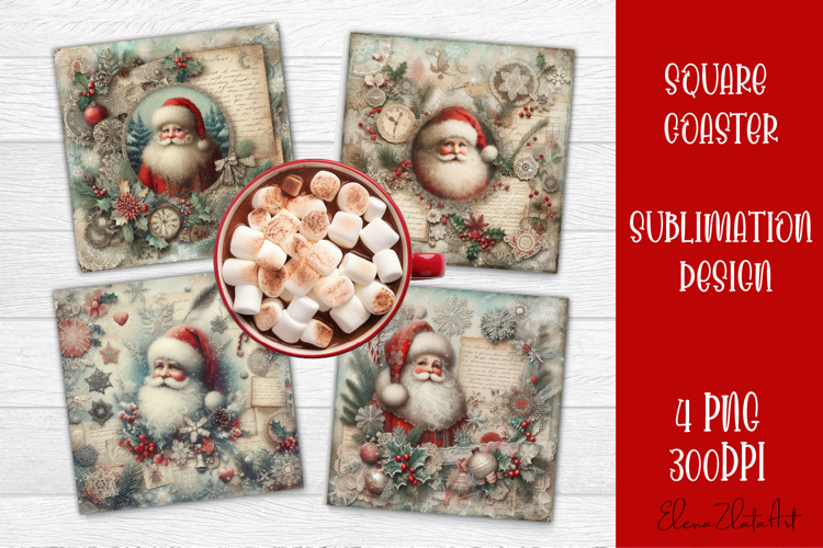 Vintage Christmas Scrapbooking square Coaster Design