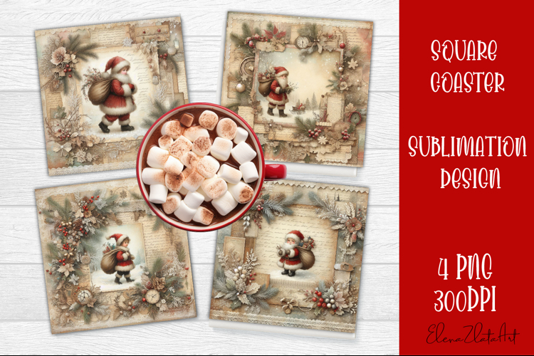 Vintage Christmas Scrapbooking square Coaster Design
