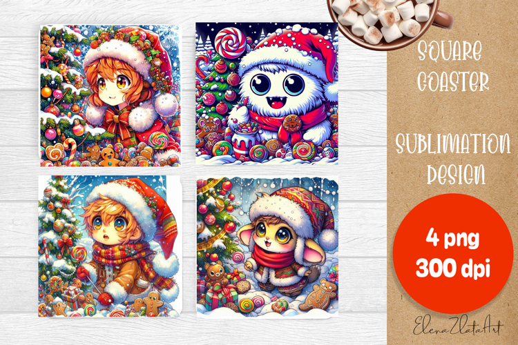 Christmas anime Santa claus Sublimation Coaster Design