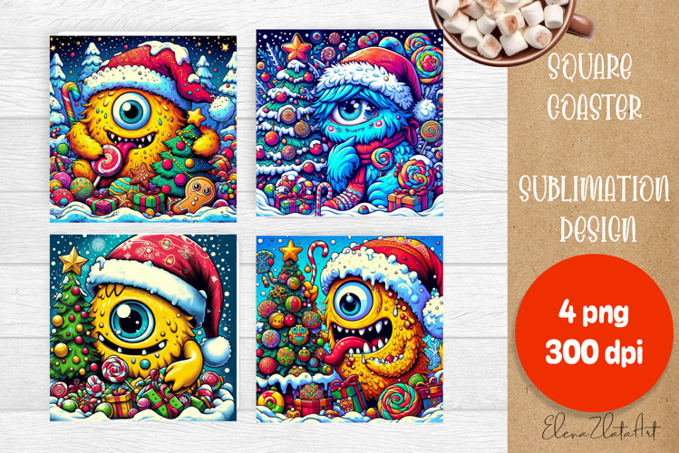 Christmas coaster, cute monster square coaster