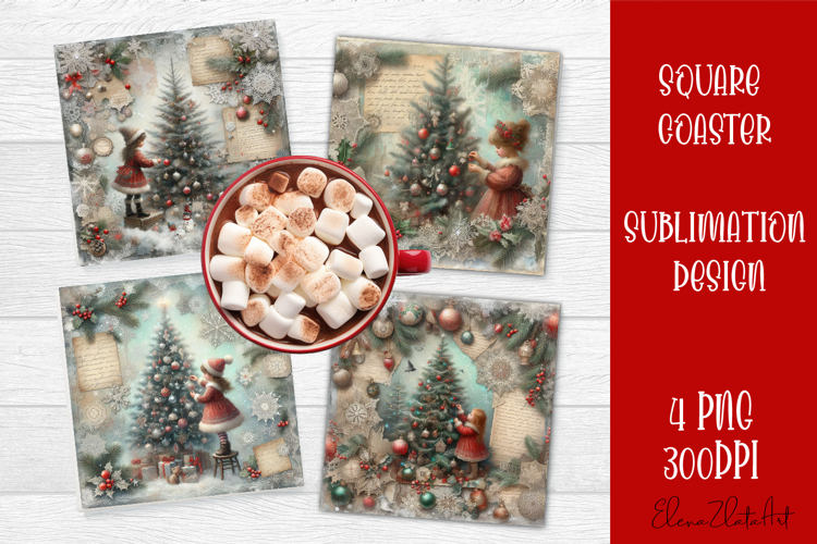 Vintage Christmas Scrapbooking square Coaster Design