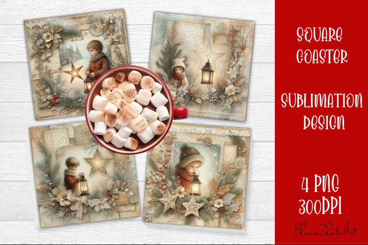 Vintage Christmas Scrapbooking square Coaster Design