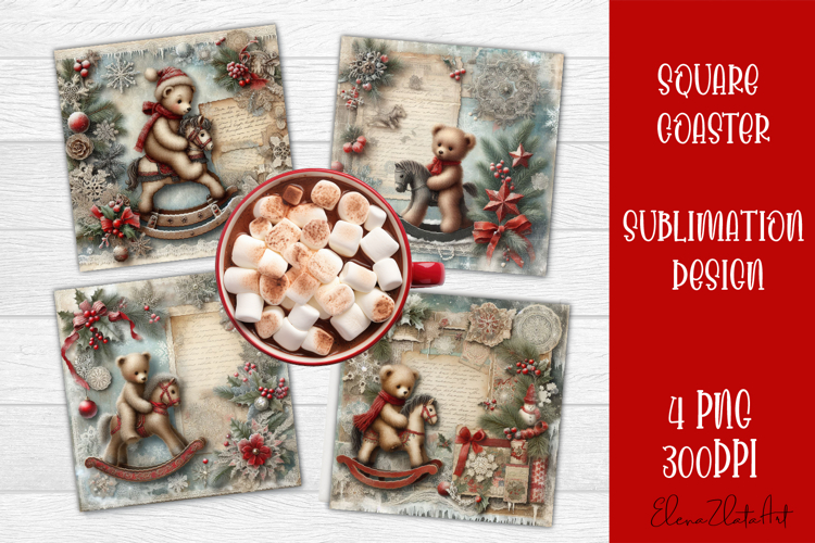 Vintage Christmas Scrapbooking square Coaster Design