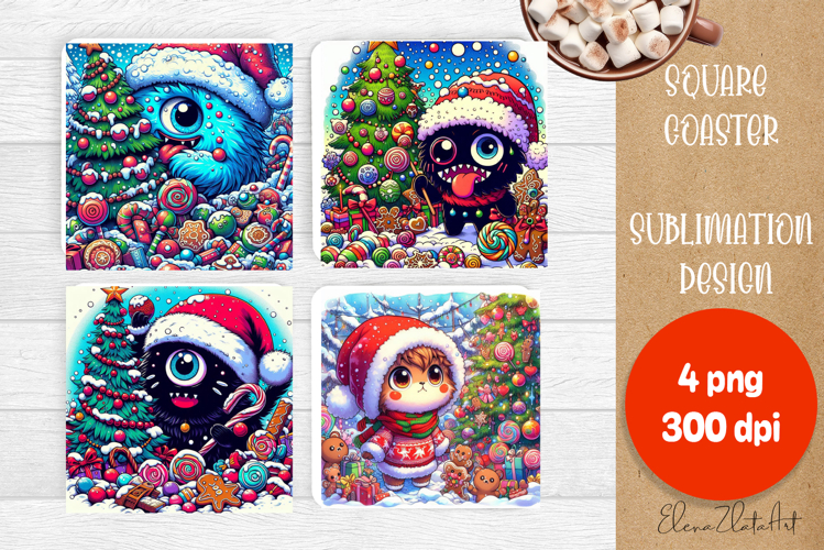 Christmas coaster, cute monster square coaster
