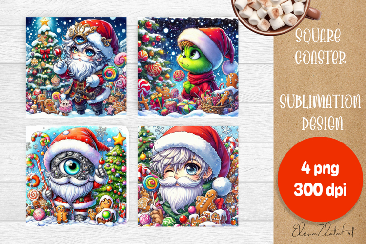 Christmas coaster, cute monster square coaster