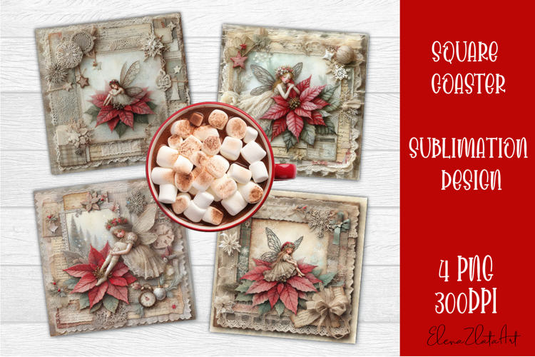 Vintage Christmas Scrapbooking square Coaster Design