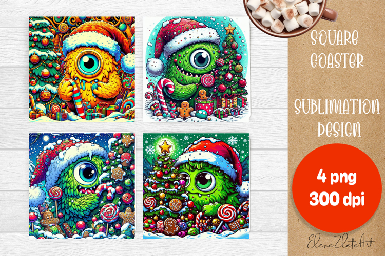 Christmas coaster, cute monster square coaster