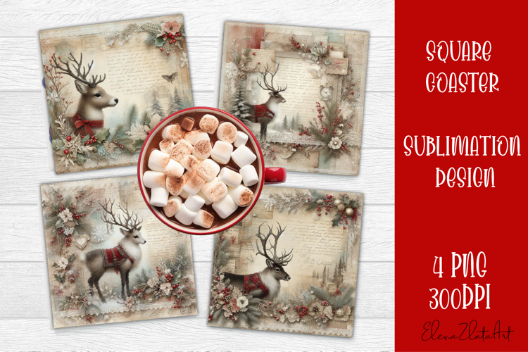 Vintage Christmas Scrapbooking square Coaster Design