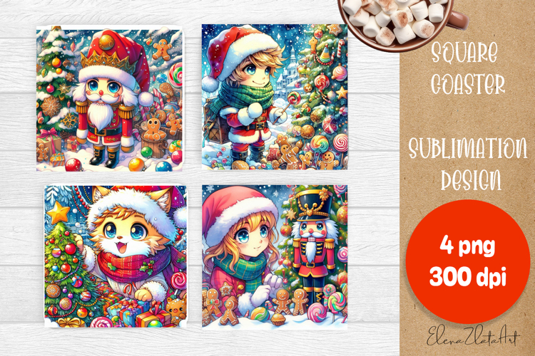 Christmas anime Santa claus Sublimation Coaster Design