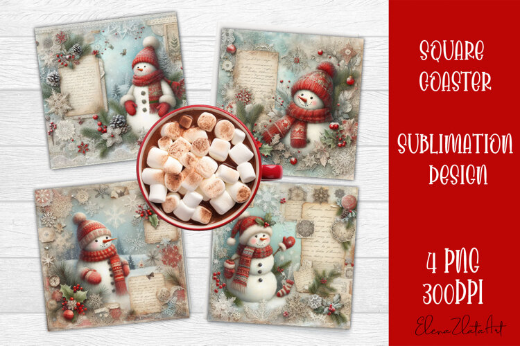 Vintage Christmas Scrapbooking square Coaster Design example image 1