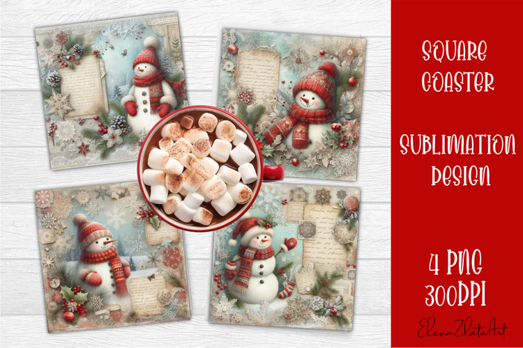 Vintage Christmas Scrapbooking square Coaster Design