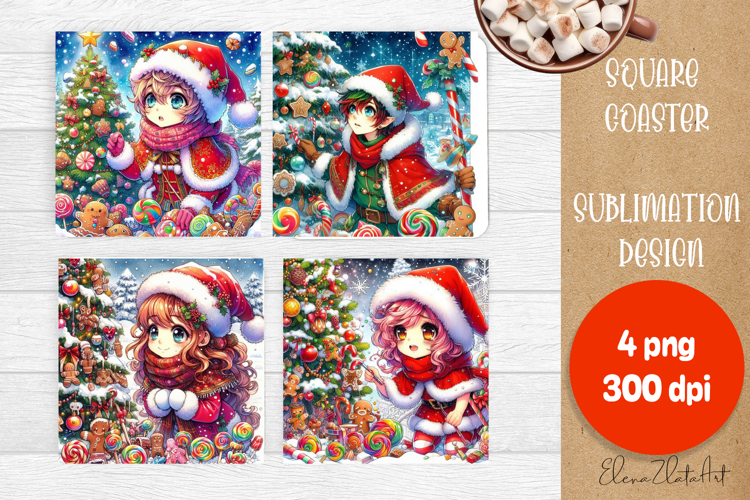 Christmas anime Santa claus Sublimation Coaster Design