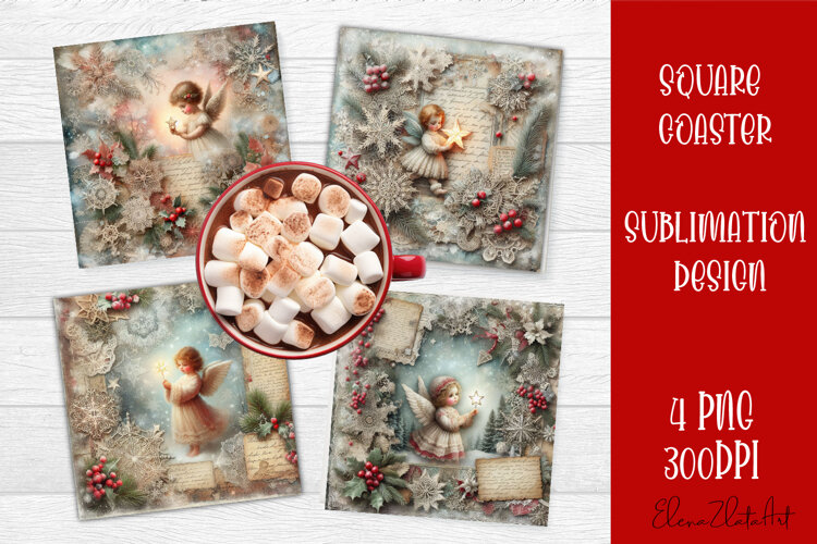 Vintage Christmas Scrapbooking square Coaster Design example image 1