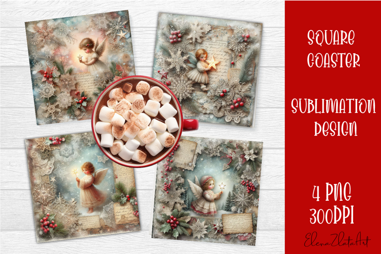 Vintage Christmas Scrapbooking square Coaster Design
