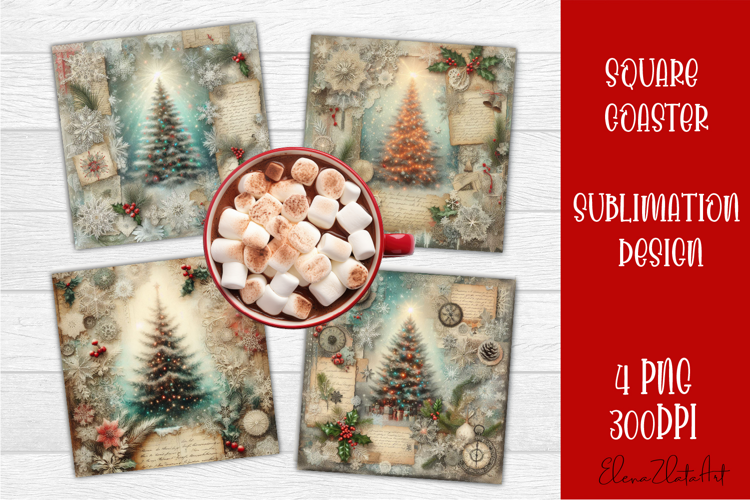 Vintage Christmas Scrapbooking square Coaster Design