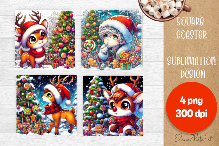 Christmas anime Santa claus Sublimation Coaster Design