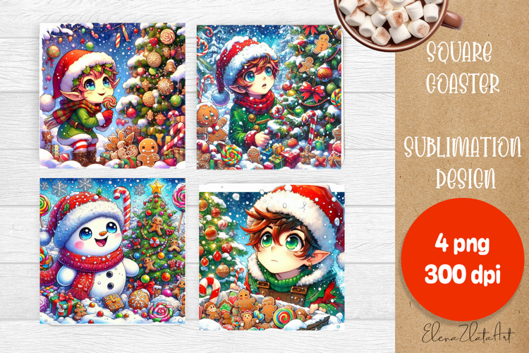 Christmas anime Santa claus Sublimation Coaster Design