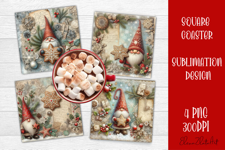 Vintage Christmas Scrapbooking square Coaster Design example image 1