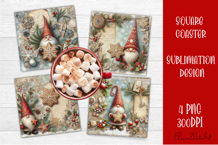 Vintage Christmas Scrapbooking square Coaster Design