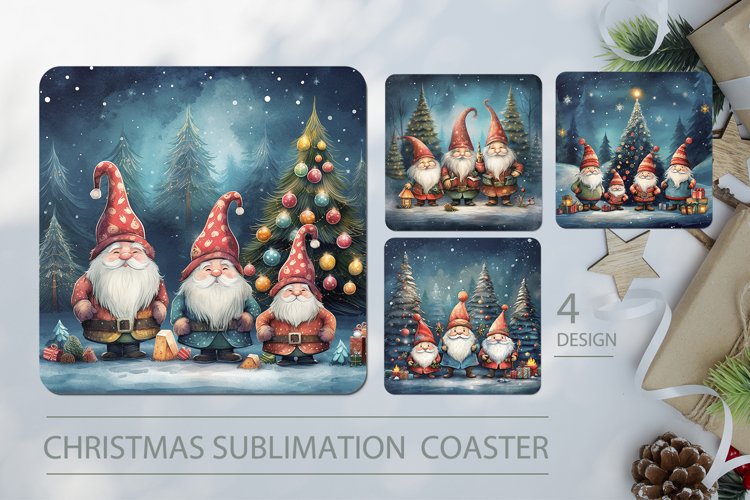 Christmas coaster, gnomes coaster, square coaster christmas example image 1