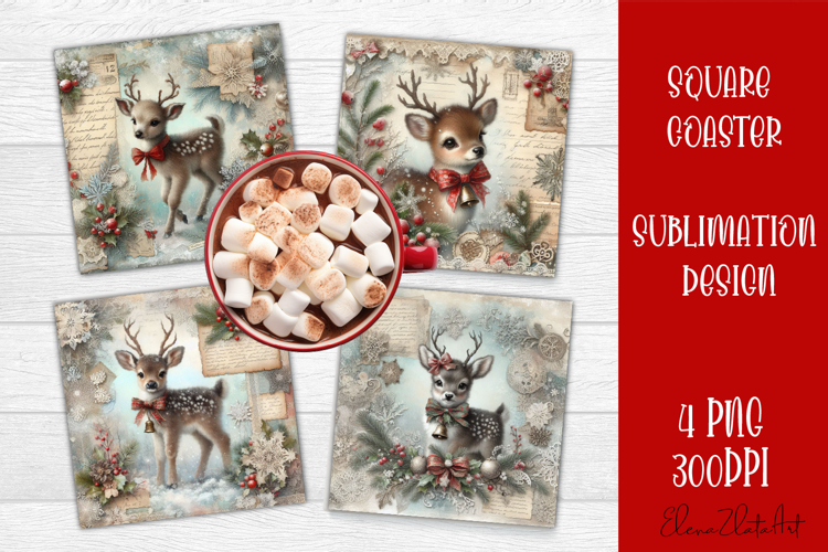 Vintage Christmas Scrapbooking square Coaster Design