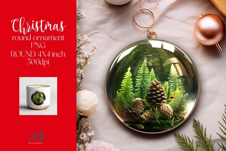 3D Christmas Round Ornament Sublimation PNG