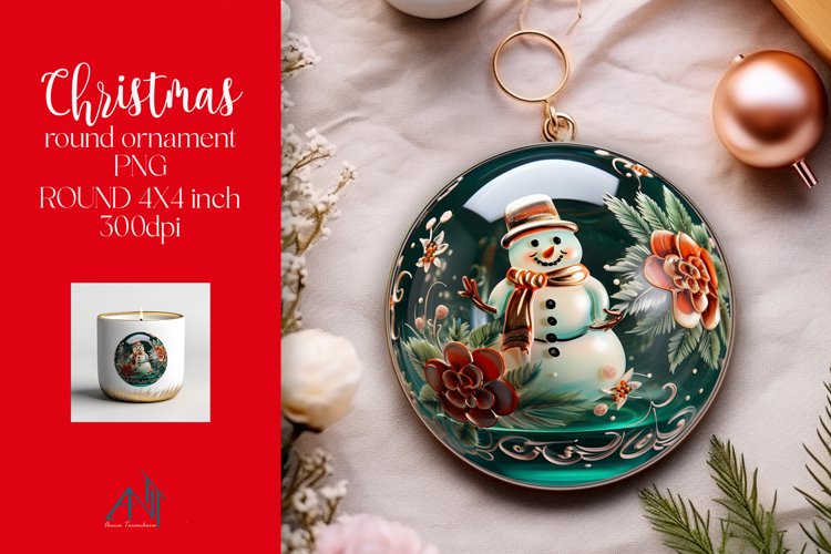 3D Christmas Round Ornament Sublimation PNG