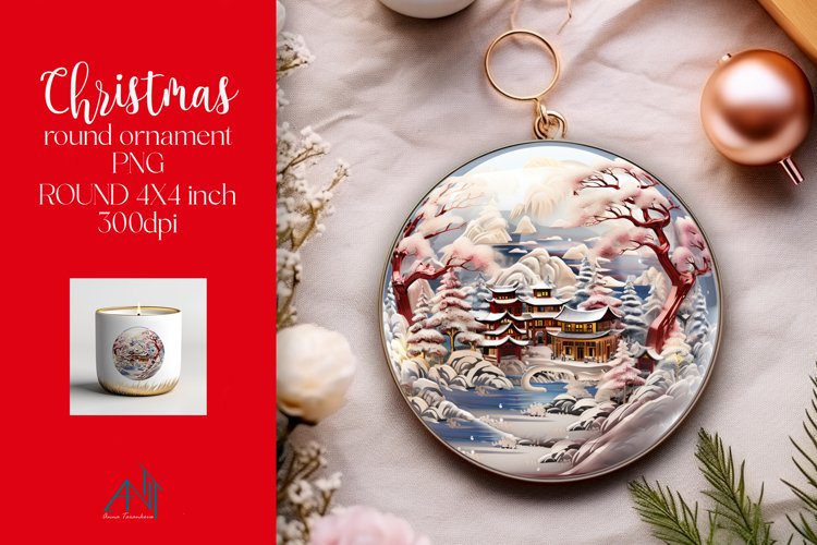 3D Christmas Round Ornament Sublimation PNG