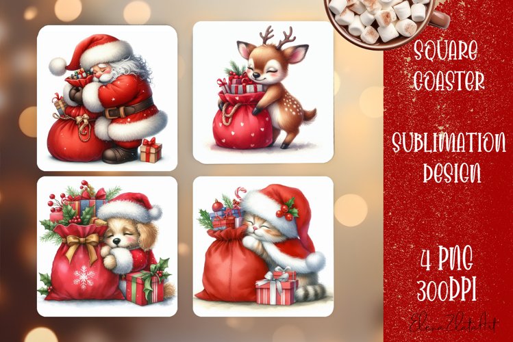 Christmas santa claus animal Sublimation Coaster Design example image 1