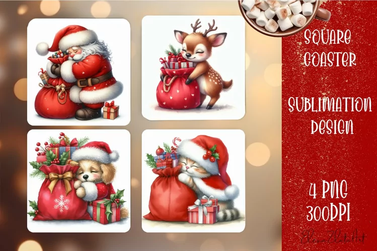 Christmas santa claus animal Sublimation Coaster Design