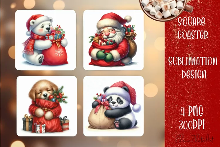 Christmas santa claus animal Sublimation Coaster Design