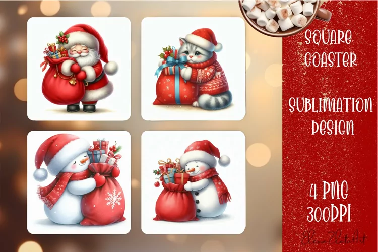 Christmas santa claus animal Sublimation Coaster Design