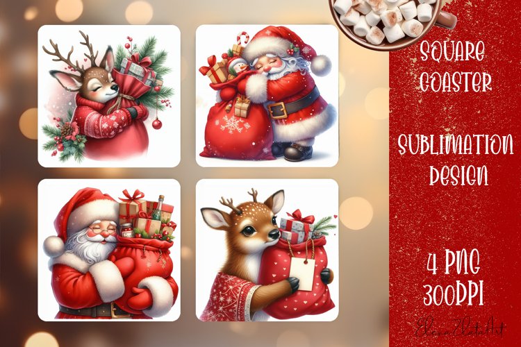 Christmas santa claus animal Sublimation Coaster Design example image 1