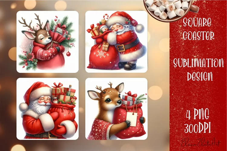 Christmas santa claus animal Sublimation Coaster Design