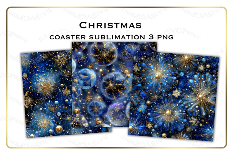 Christmas coaster sublimation. blue and gold background