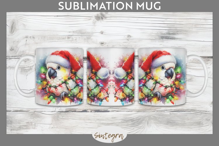 Christmas Cockatoo v3 Entangled in Lights Mug Wrap Sublimati example image 1