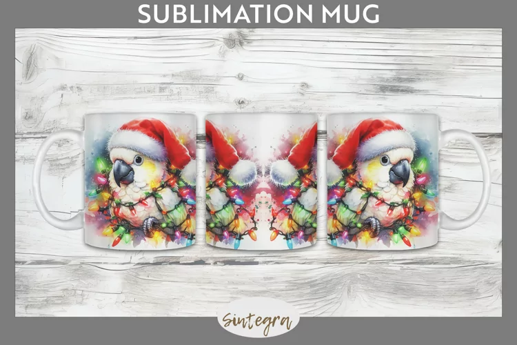 Christmas Cockatoo v3 Entangled in Lights Mug Wrap Sublimati