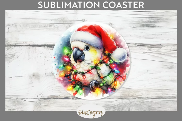 Christmas Cockatoo v3 Entangled in Lights Round Coaster
