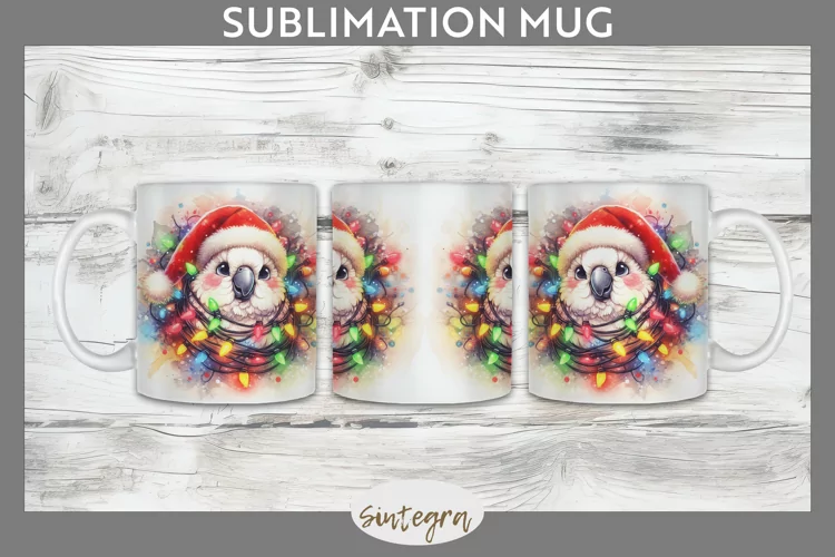 Christmas Cockatoo v4 Entangled in Lights Mug Wrap Sublimati