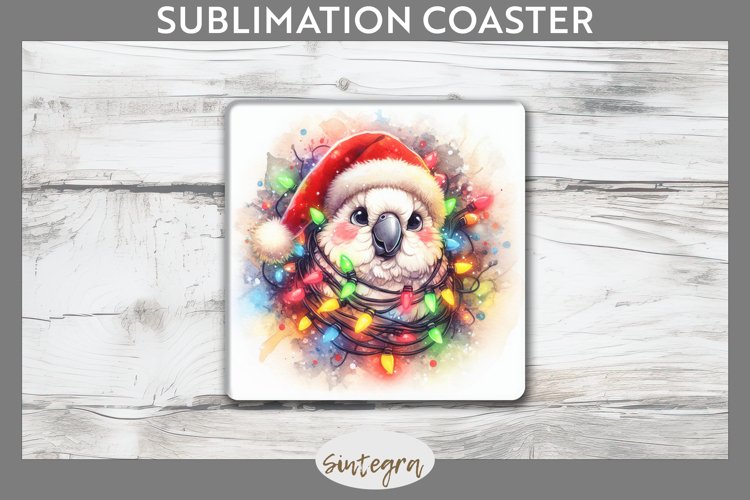 Christmas Cockatoo v4 Entangled in Lights Square Coaster example image 1