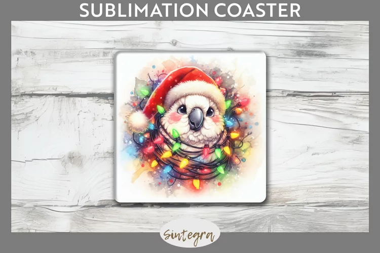 Christmas Cockatoo v4 Entangled in Lights Square Coaster