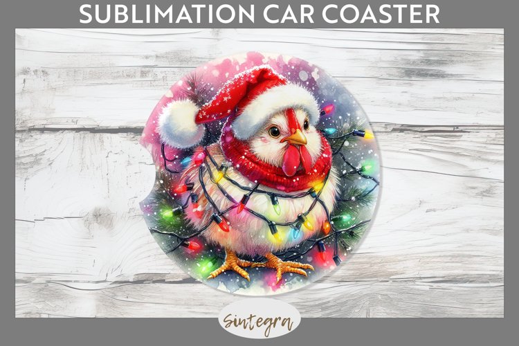 Christmas Cockerel Entangled in Lights Car Coaster Sublimati